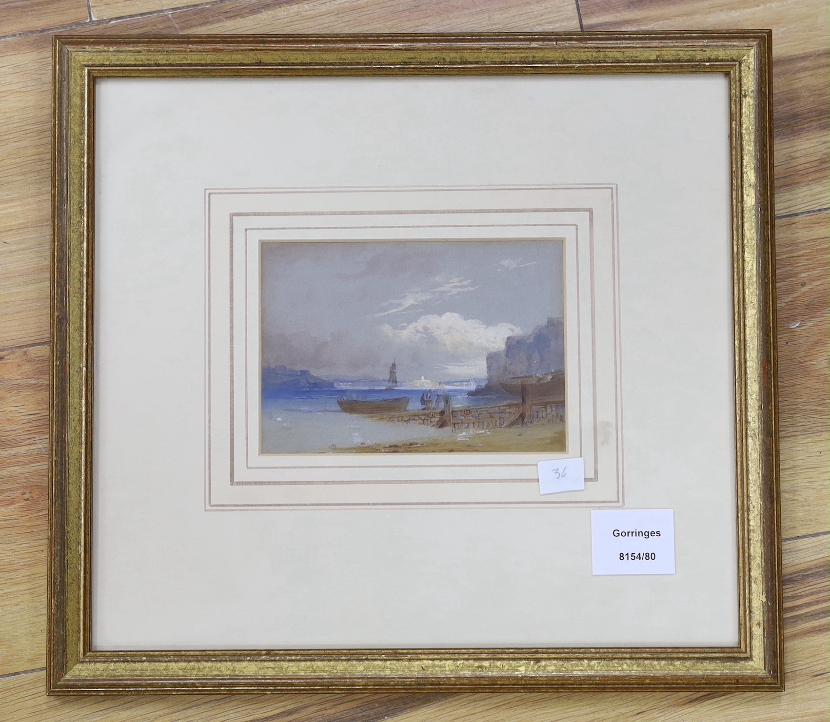 Nicholas Condy (1793–1857), watercolour, Coastal view near Plymouth, 10 x 15cm